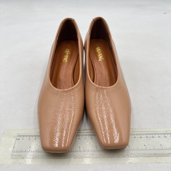 Maiyang Tan Closed Square Toe Pumps Chunky Low Heels Slip on Daily Office Shoes - Picture 2 of 7